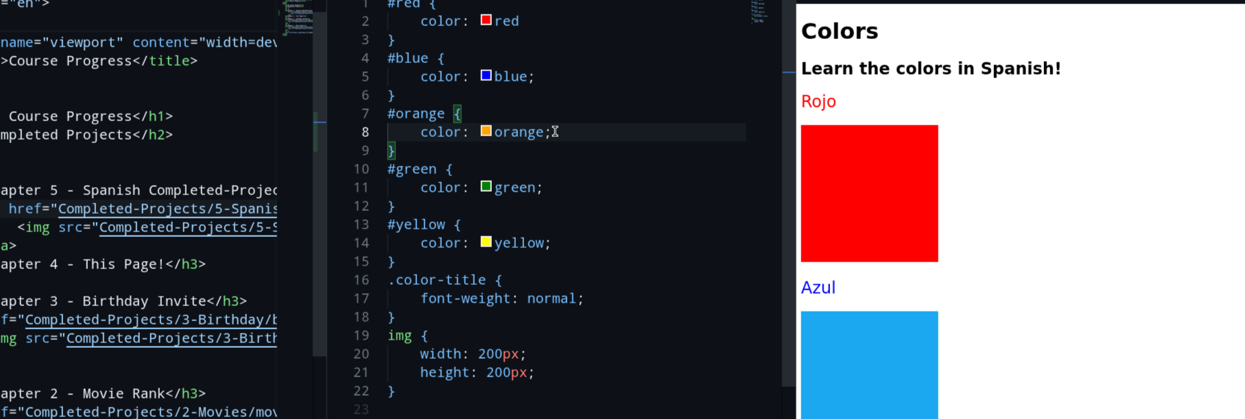Colorful Spanish words in different colors matching the text, featuring words like rojo, azul, and verde in a simple layout